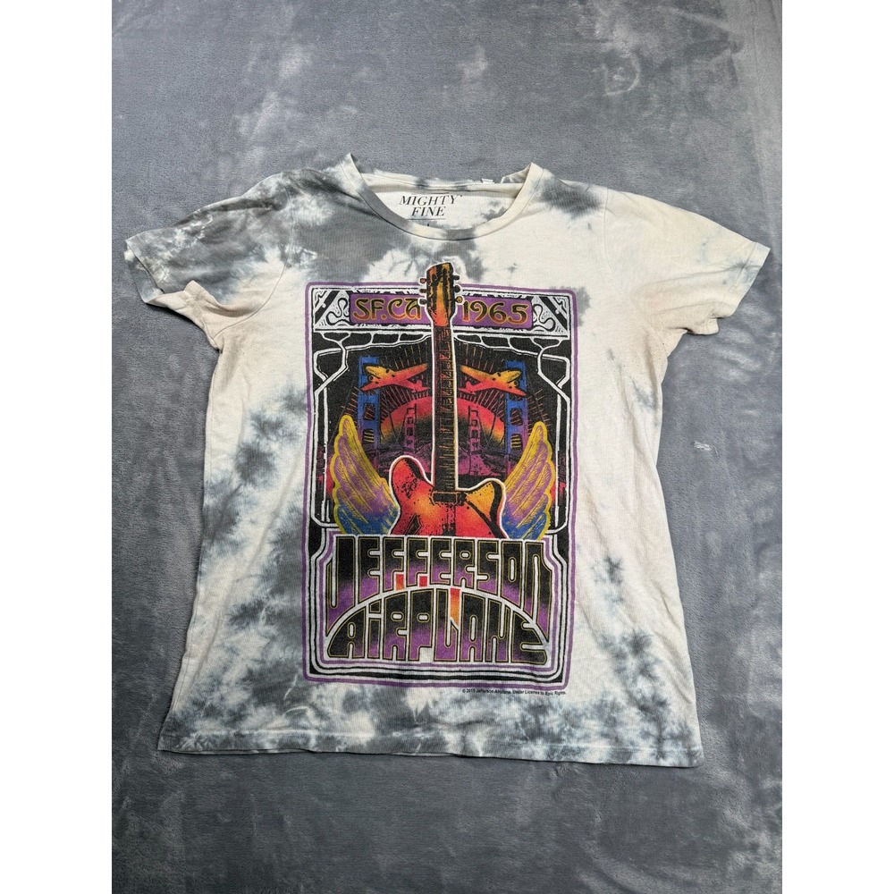 Vintage Mighty Fine T Shirt Mens L White Tie Dye Jefferson Airplane Guitar Wings